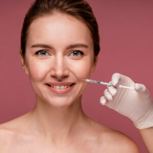 mulher sorrindo após realizar botox