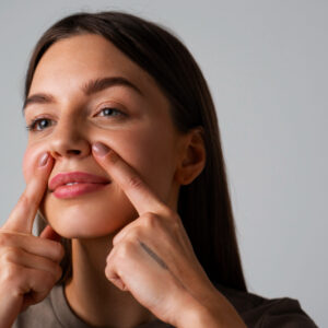 A imagem mostra alguém que fez harmonização orofacial