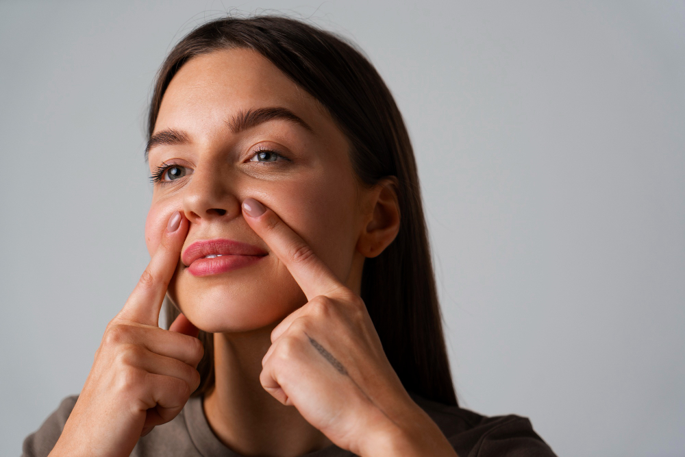 A imagem mostra alguém que fez harmonização orofacial